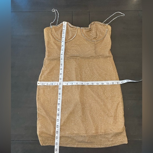 White Fox Boutique gold glam New Year’s Eve bling mini  dress rhinestones NWT XL - Picture 9 of 9